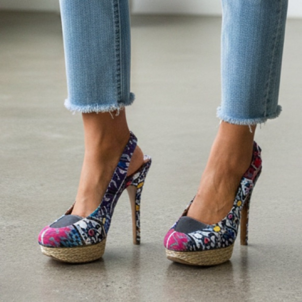 Naughty Monkey Colorful Slingback Platform Stilettos Size 9